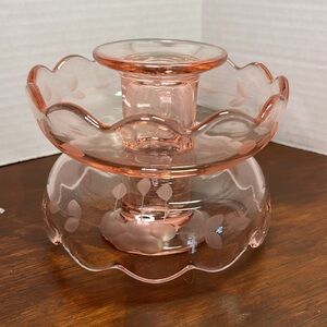 RARE HTF 1930’s Cambridge Glass Co Dome Shaped Candle Holders, etched cherries